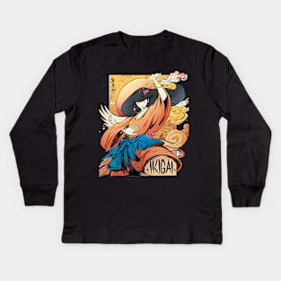 Japanese Geisha Samurai Anime Style Vibes Kids Long Sleeve T-Shirt